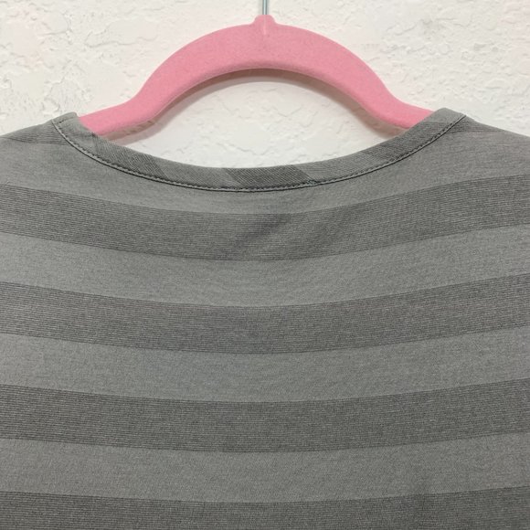 Theory Mens Medium Gray Striped Lightweight Stretch Crew Neck Top Short Sleeves - Picture 7 of 10